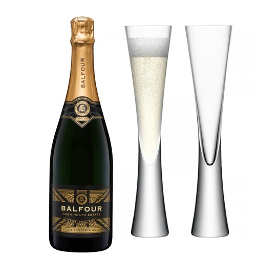 Balfour Leslies Reserve Gold English Sparkling 75cl with LSA Moya Flutes